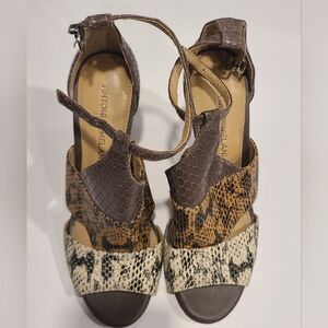 Antonio Melani Women's Leather Snakeskin Ankle Strap Sandals